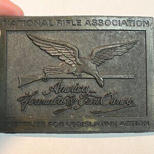 VTG 90's Metal National Rifle Association (NRA)(ILA) Belt Buckle Brass 3.5"x2.5"
